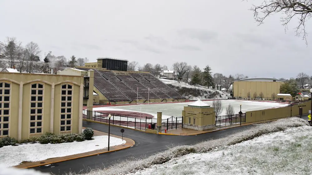 snow covering Foster Stadium