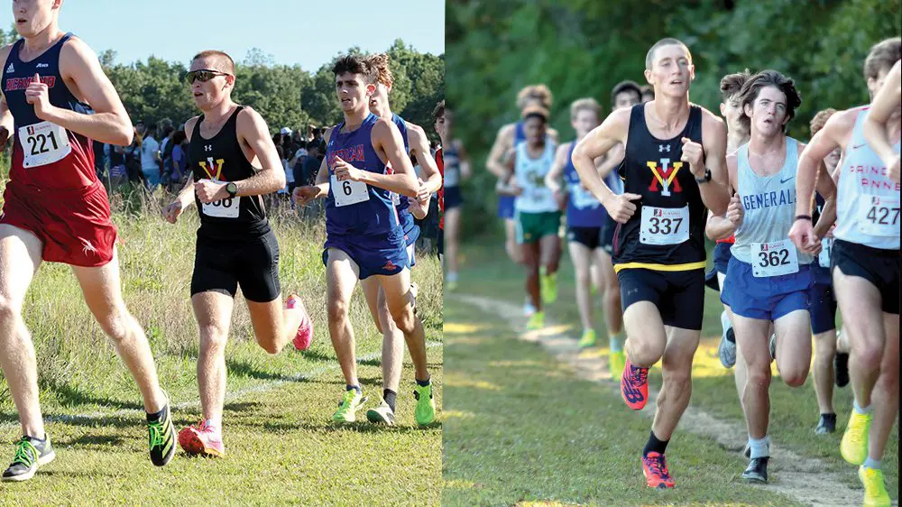 side-by-side photos of male track and field athletes running