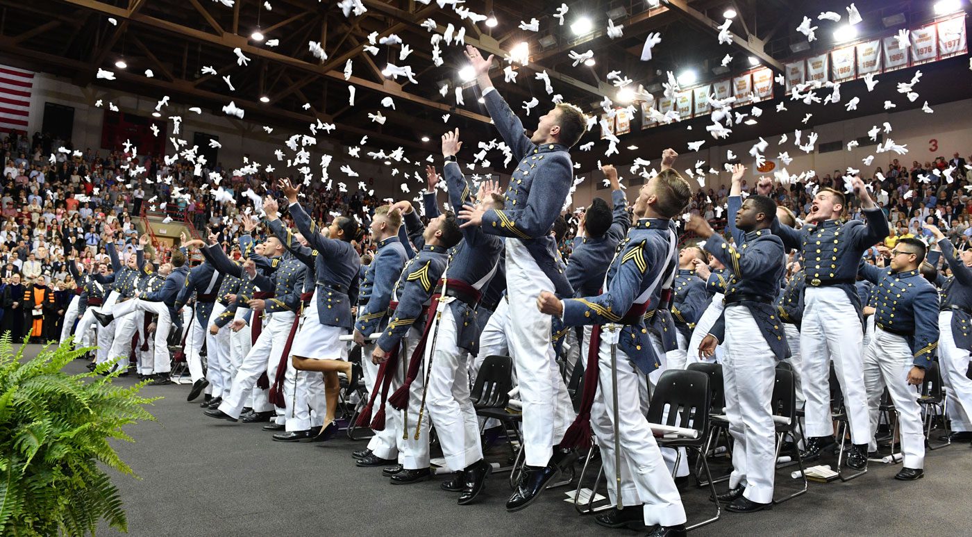 Cadets celebrating at graduation ceremony