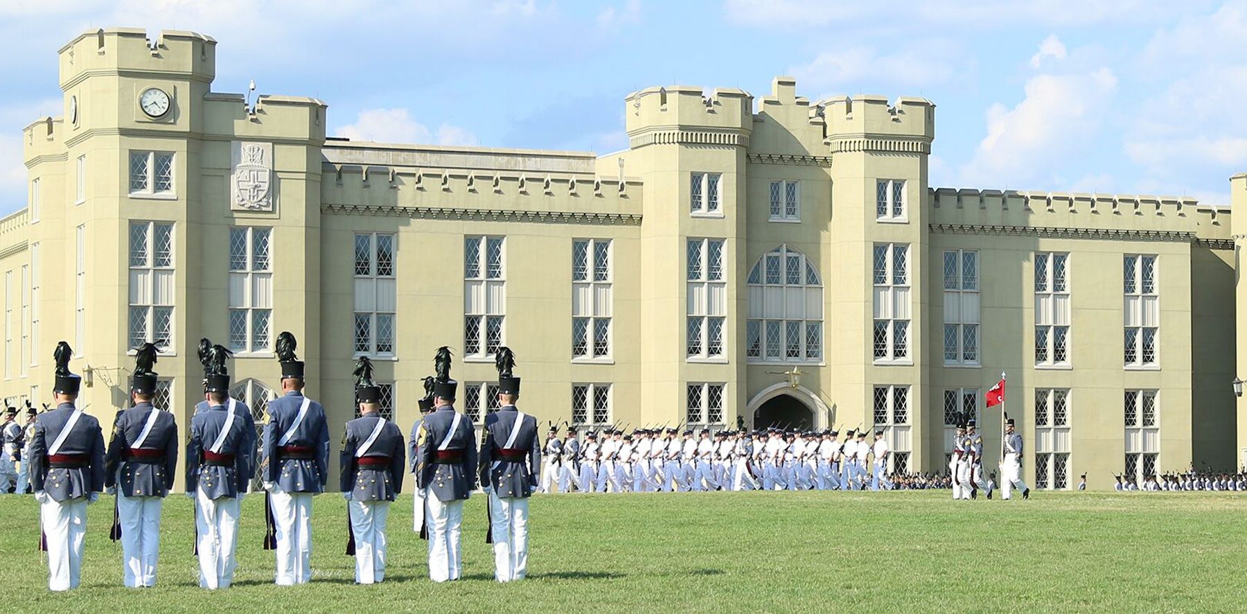 cadets on Parade Ground in front of new barracks