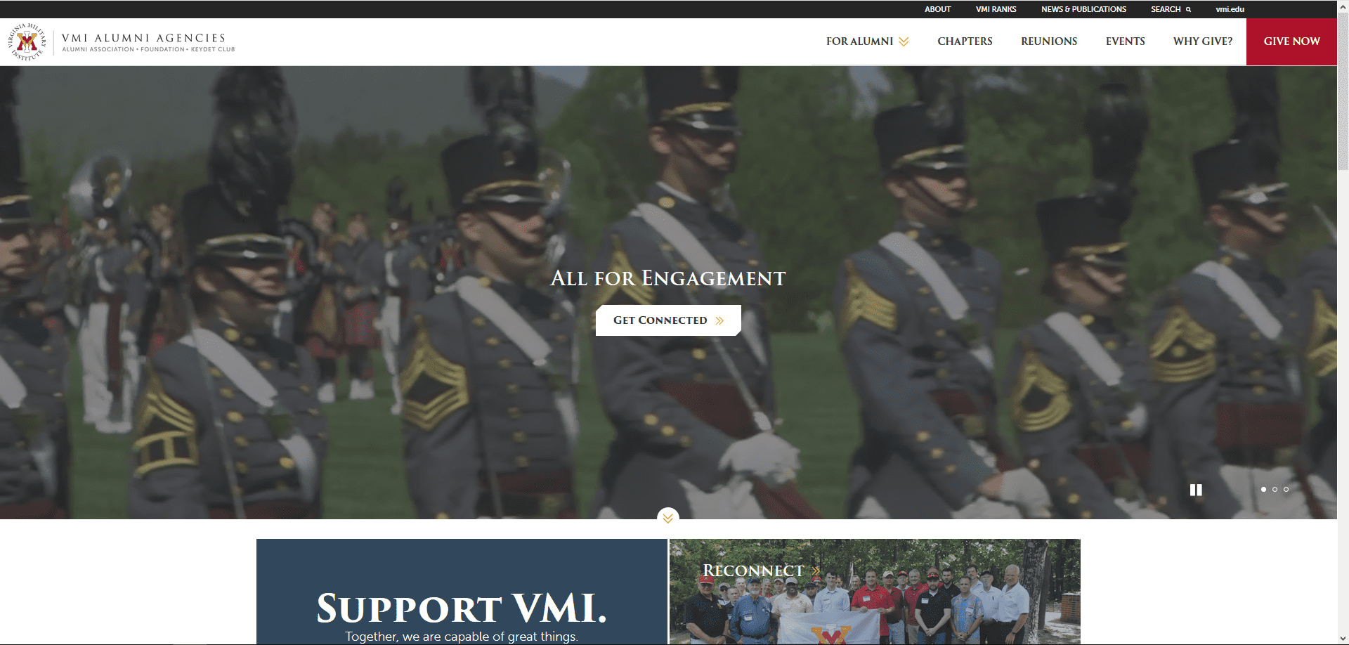 screenshot of VMI Alumni Agencies website home page