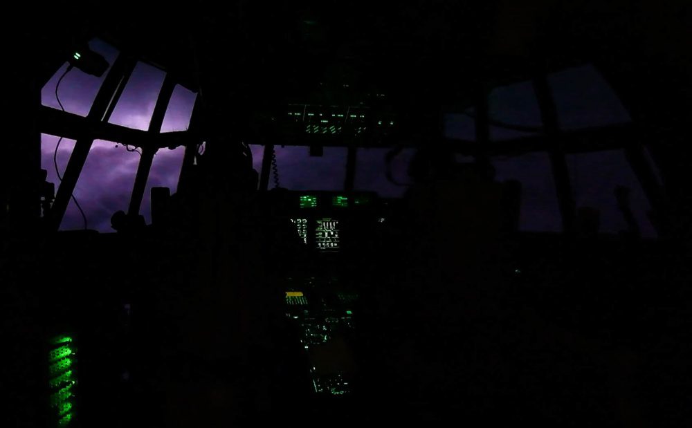 dark interior of an aircraft