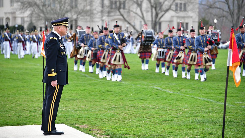 Gen. J.H. Binford Peay '62 reviewing parade