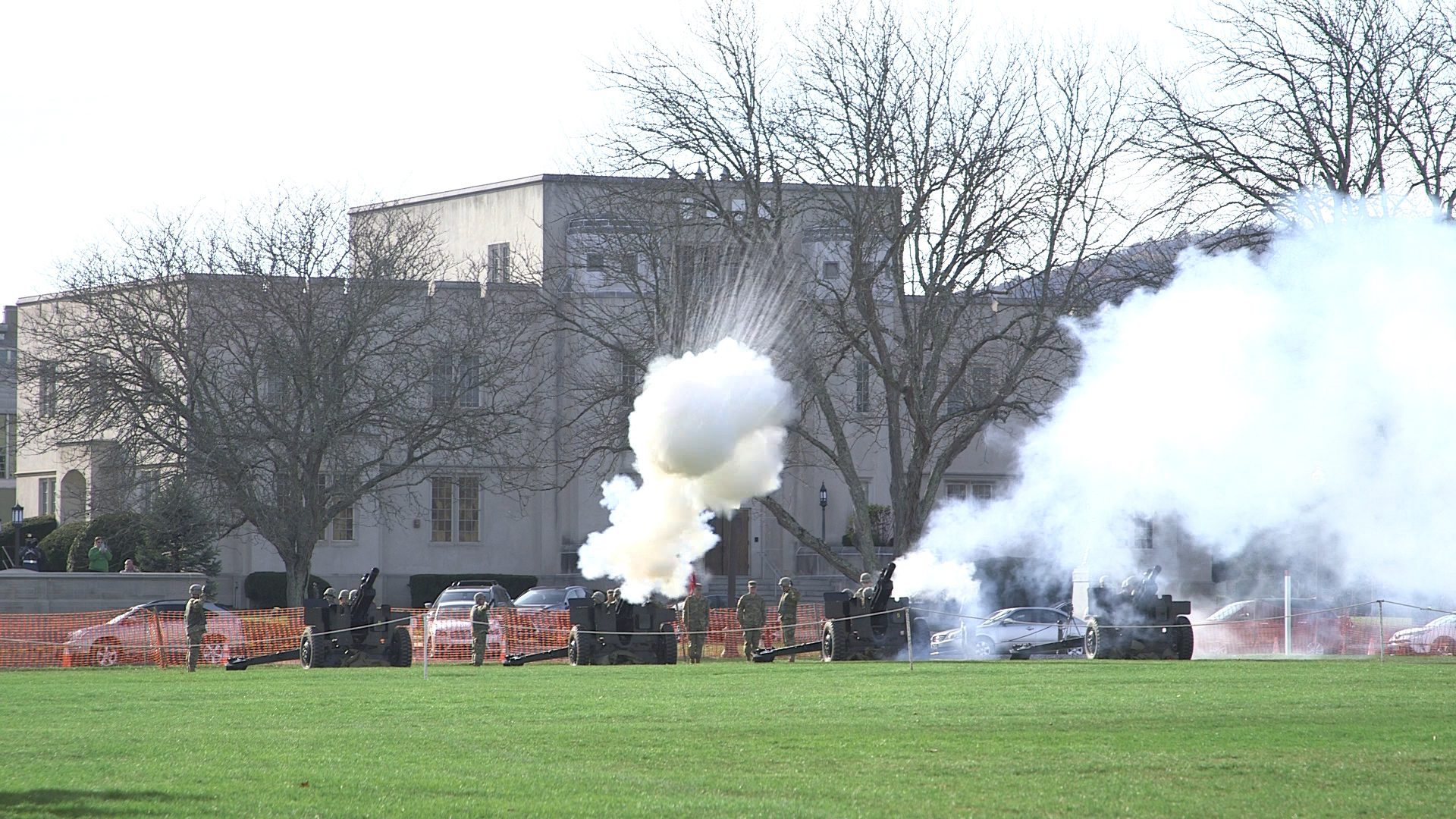 Howitzers being fired on Parade Ground
