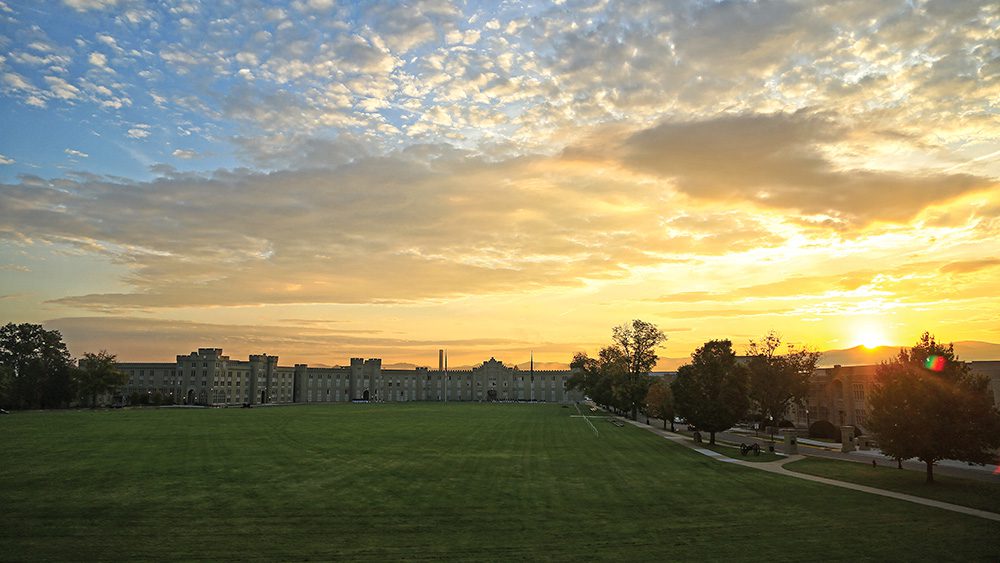 wide shot of Parade Ground and barracks