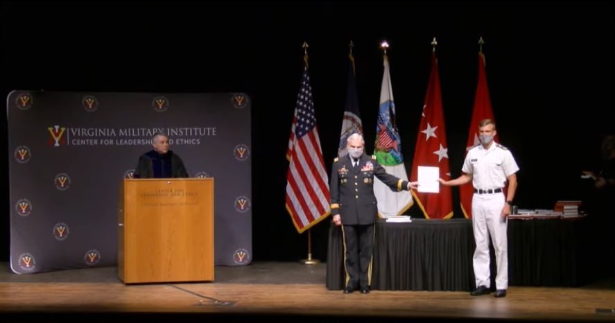 Gen. Peay and cadet pose with an award