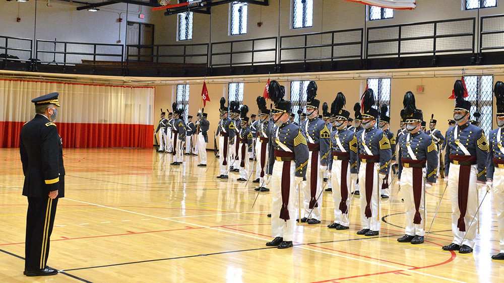 Corps of Cadets at attention inside Cocke Hall