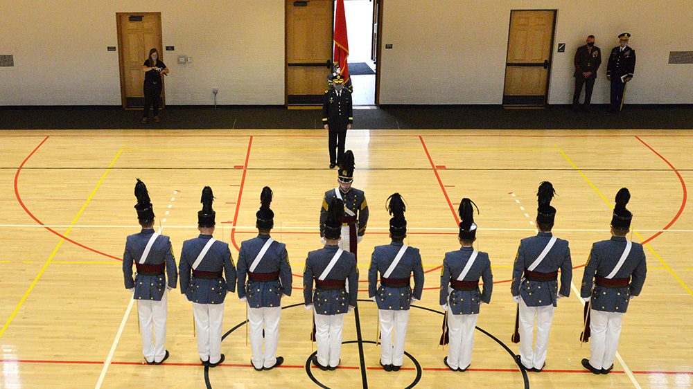 Cadets in coatee standing at attention