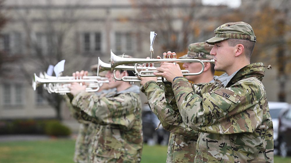 Group of buglers playing music