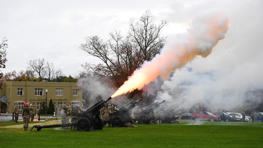 Howitzers being fired on Parade Ground