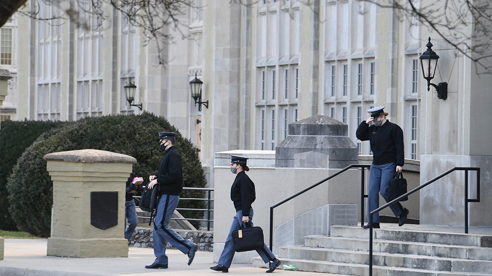 cadets walking on academic row
