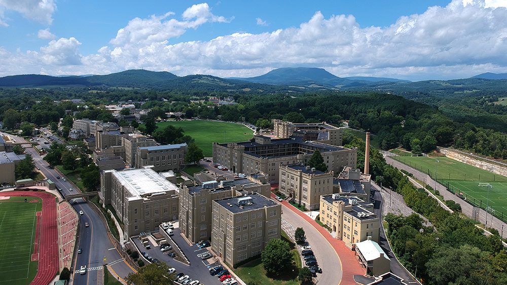 overhead view of VMI post with House Mountain in the background