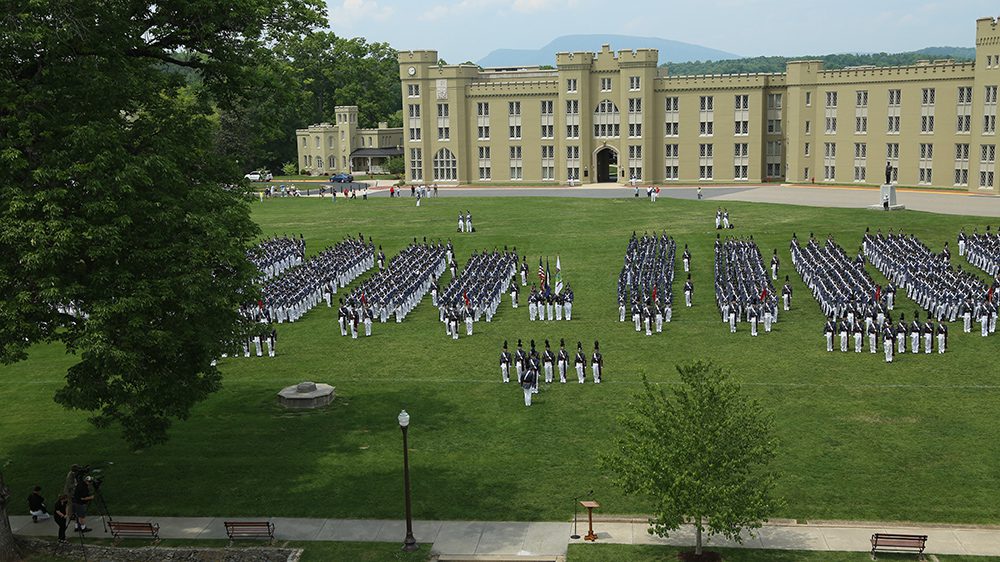 aerial shot of cadets in parade