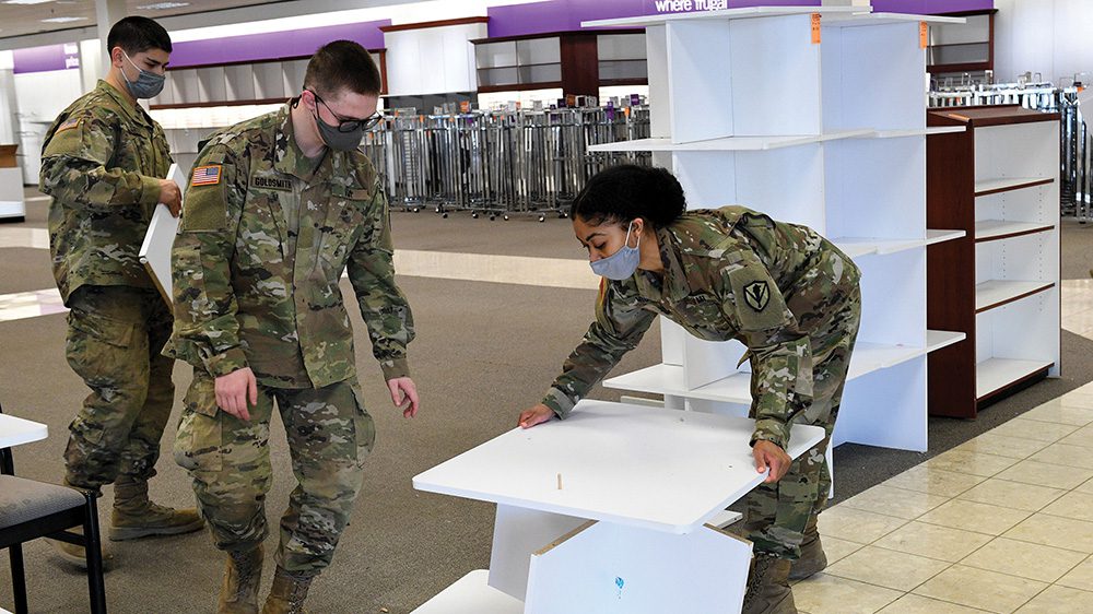 cadets setting up a table