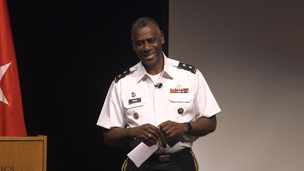 Maj. Gen. Cedric Wins '85 smiling