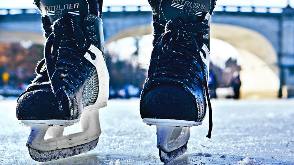close up of ice skates