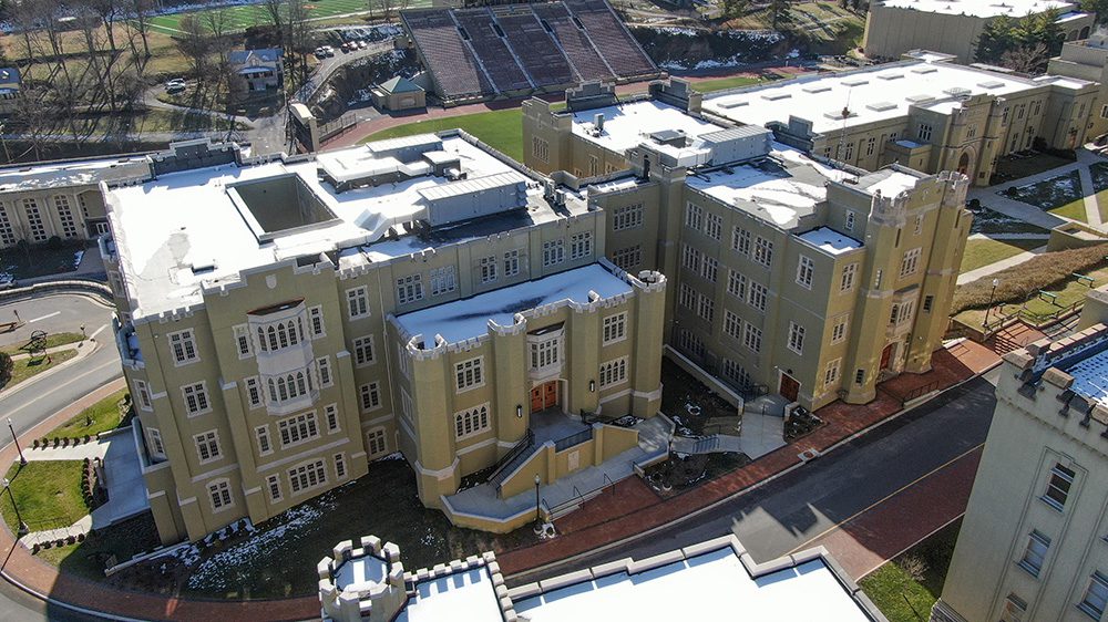 aerial shot of Scott Ship Hall exterior