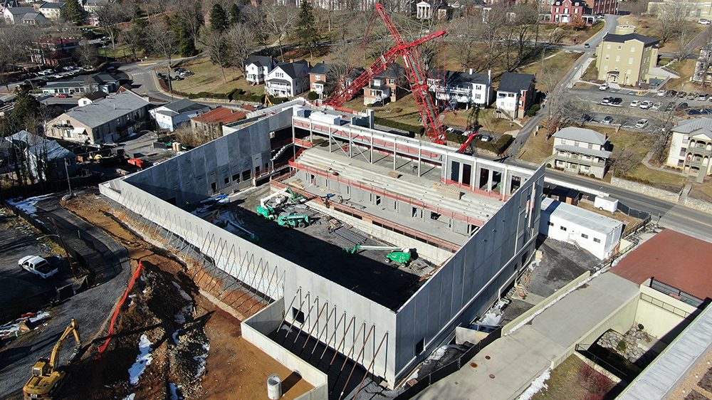 aerial shot of construction site