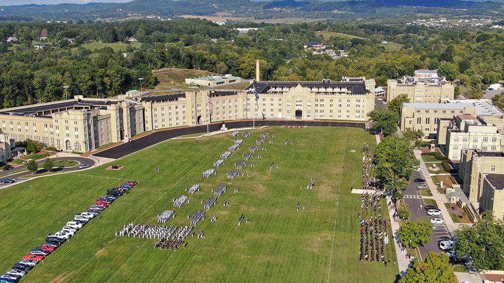 aerial shot of cadets in parade