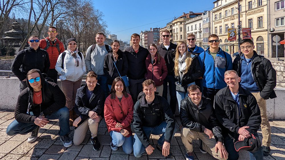 Olmsted cadets and faculty posing during their adventures on the Olmsted trip during spring furlough 2022.