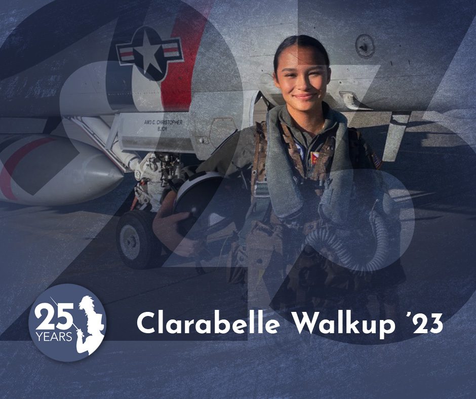 Photo of Clarabelle Walkup in front of plane