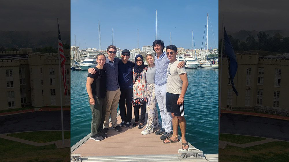 Antonio Ahanj ’24 and fellow participants in the Critical Language Scholarship program visit the port of Tangier in Morocco.