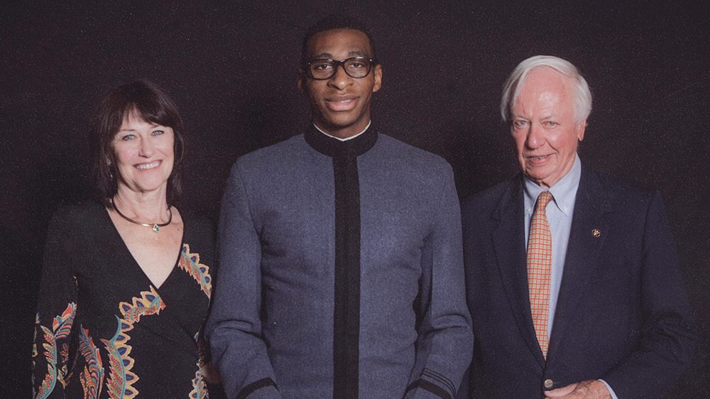 G. Marshall Mundy ’56 (right), his wife, Monika, and then-Cadet Stan Okoye ’13