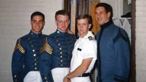 Owen McIntyre ’85, Matt Hamilton ’85, Kerry Kirk ’85, and Ralph Tremaglio ’85 as cadets