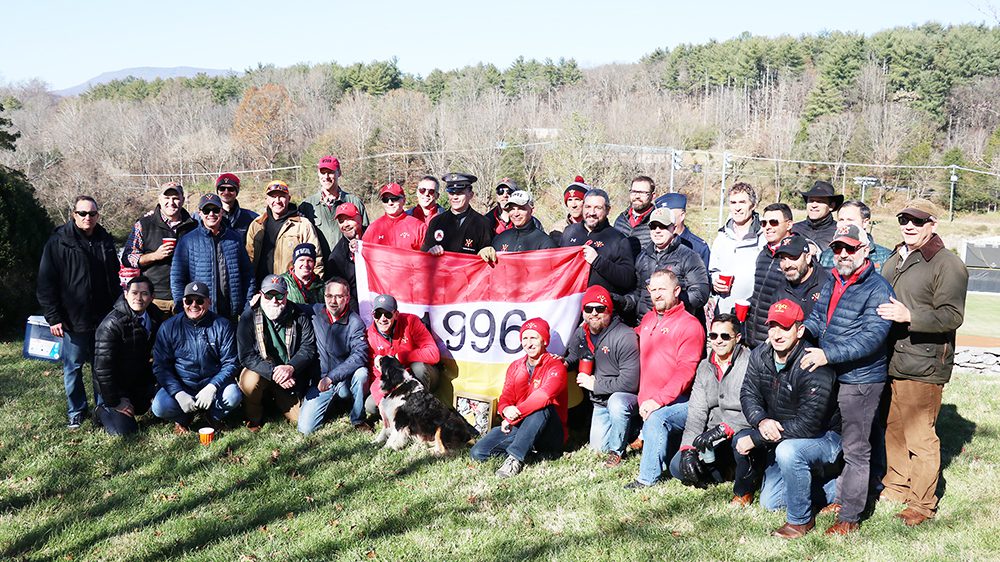 Members of the Class of 1996 gather on post with Cadet Benjamin Schreher ’25, first recipient of the Capt. Jamie Edge 1996 Spirit Scholarship, Nov. 19, 2022.