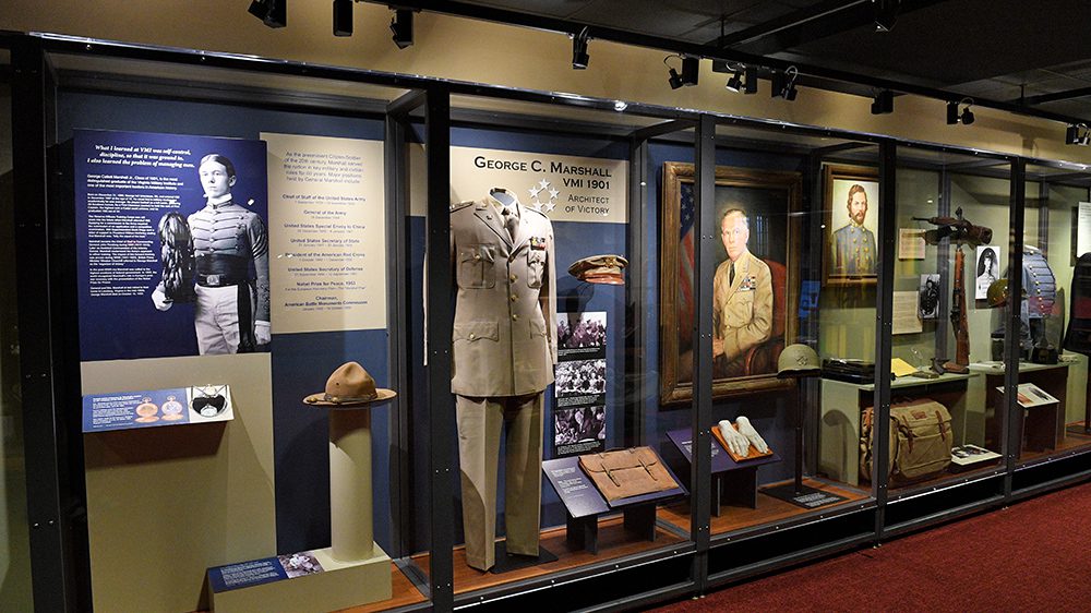photos and artifacts in the George C. Marshall exhibit in the VMI Museum