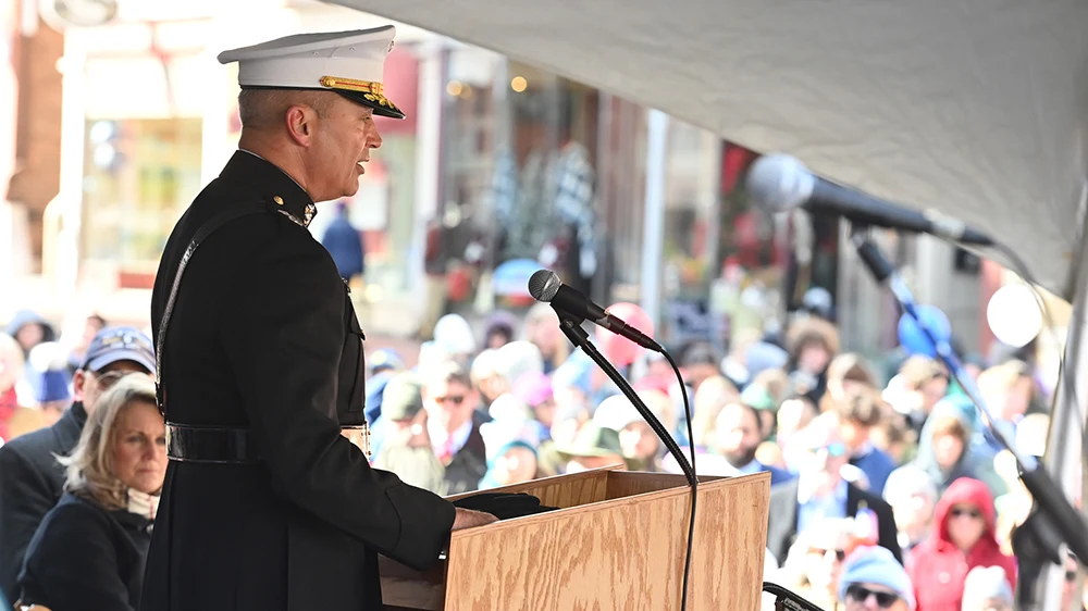 Lt. Gen. David Furness '87, superintendent, speaking from podium