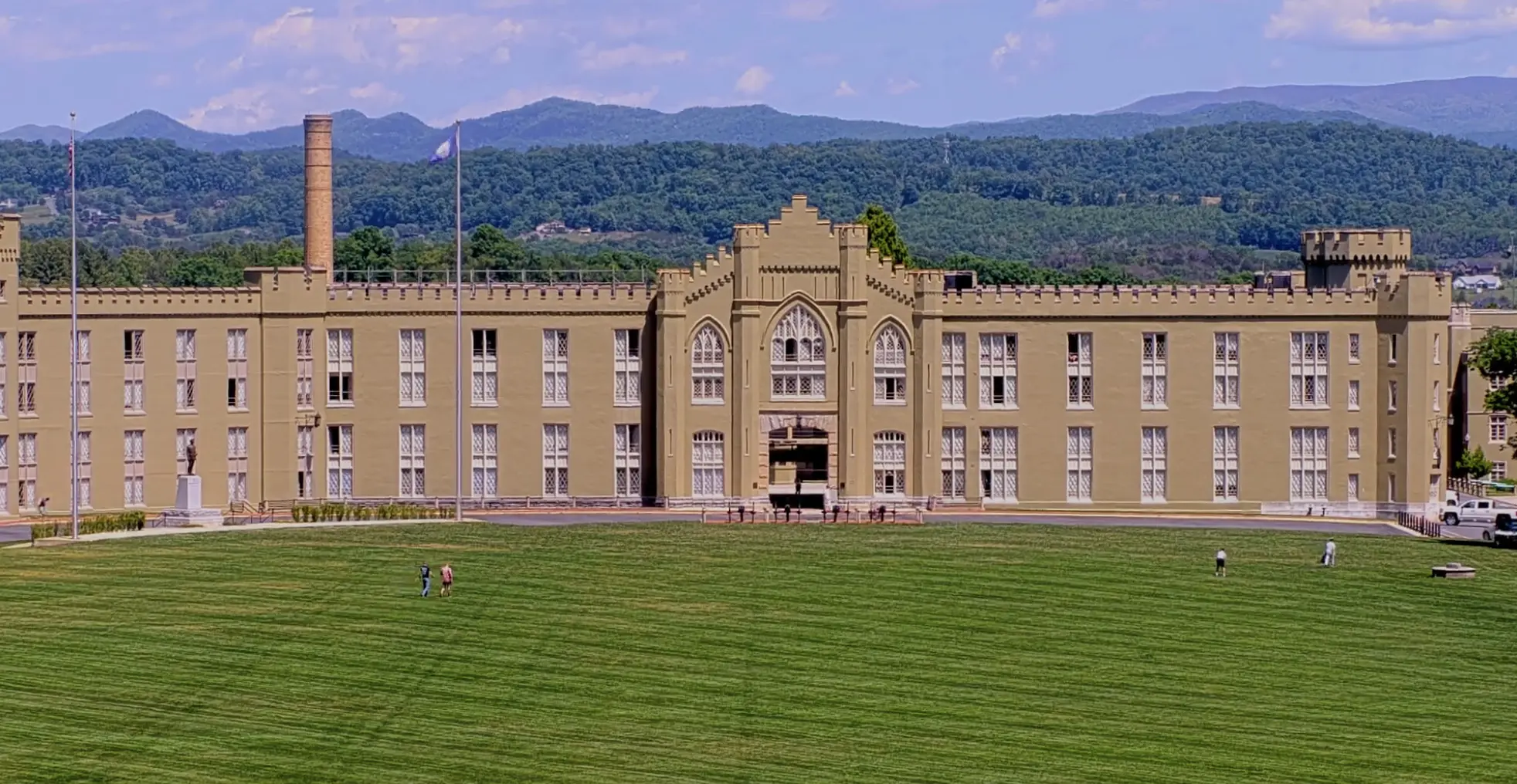 A shot of Barracks from across the parade ground on a sunny day