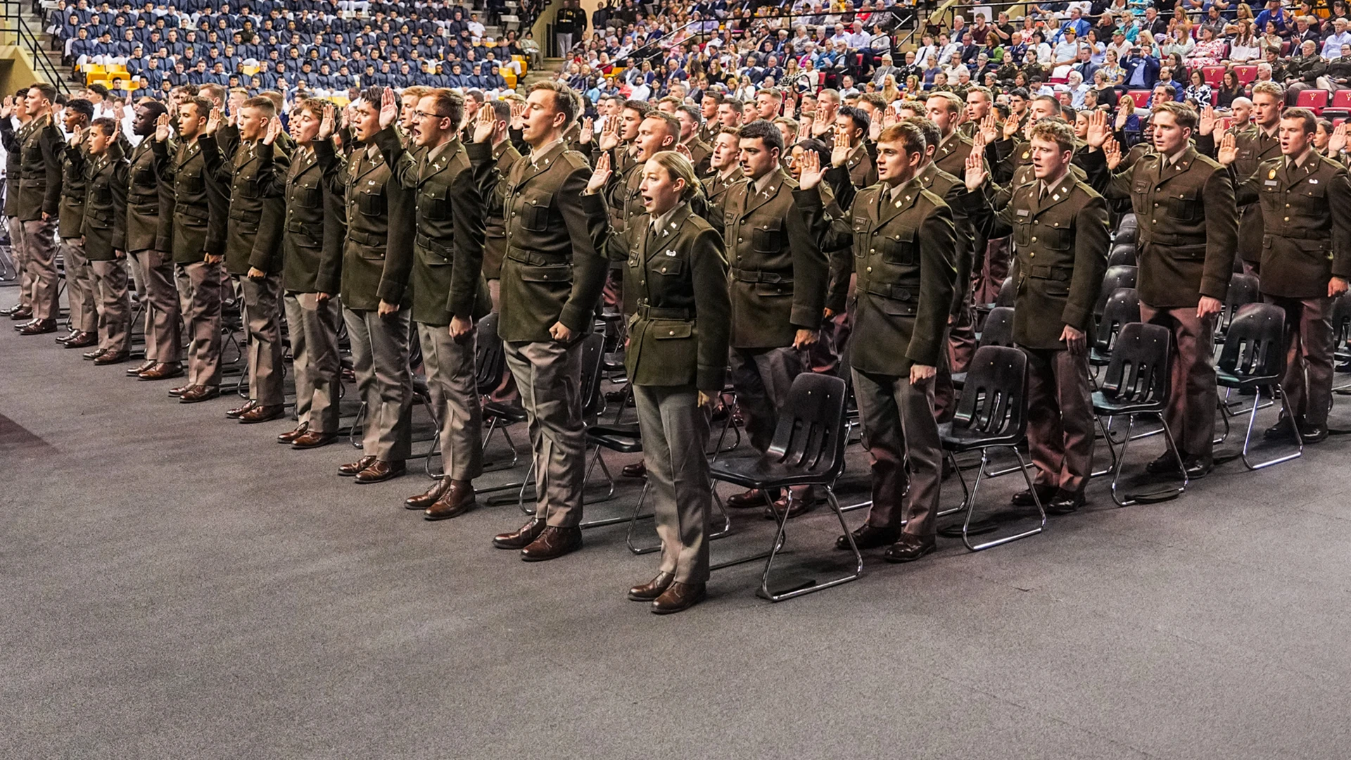 Cadets at the commissioning ceremony taking the oath
