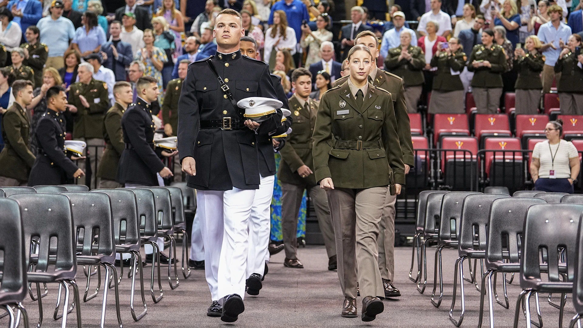 Cadets marching in to the commissioning ceremony in Cameron Hall