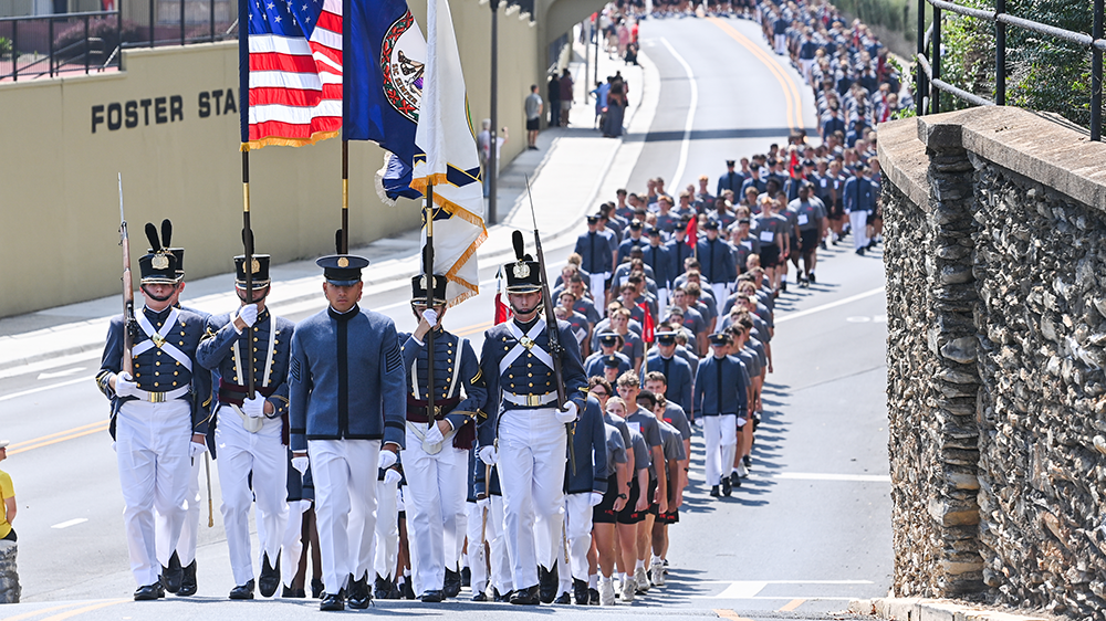 Rat Mass of 2027+3 marching up road, led by regimental leadership
